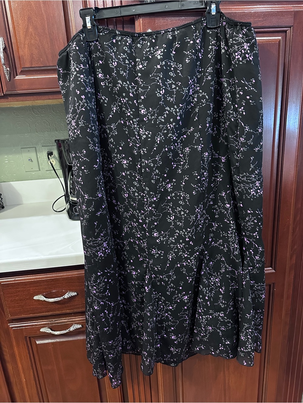 Cato Black Floral Midi Skirt with Lavender Accents